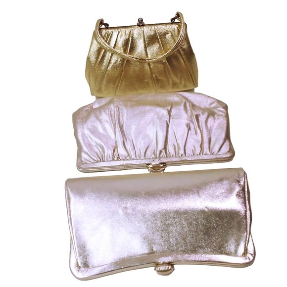 Bundle Lot of 3 Vintage 60s Metallic Gold Lame Evening Bag Clutch Mod Retro Glam - Picture 7 of 9